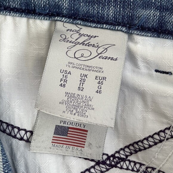 NYDJ Crop Straight Leg Jeans Plus Size 16 High Rise Rhinestones Gem Stretch Blue - Picture 7 of 9